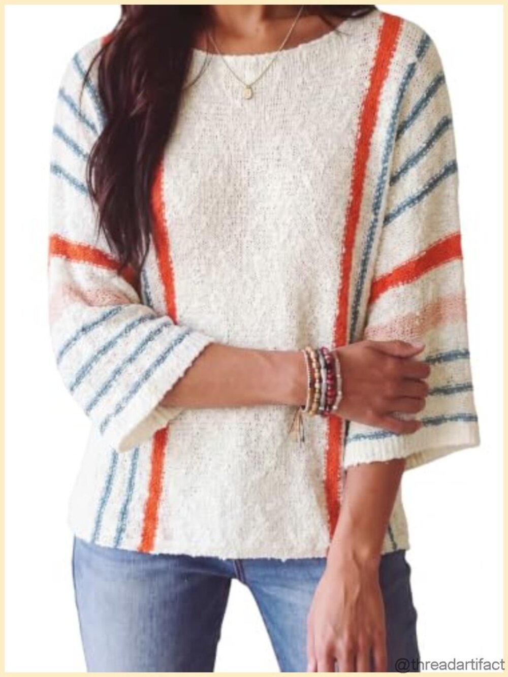 Dokotoo Womens Crewneck 3/4 Sleeve Knit Pullover Sweater